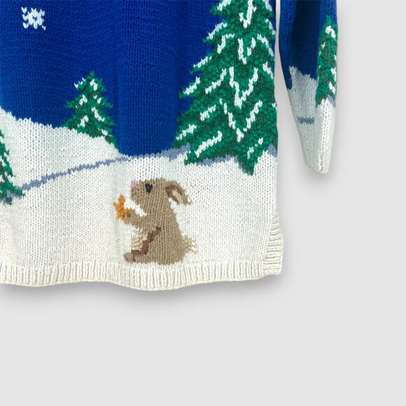 Vintage Hand-Knit Christmas Holiday Sweater Moose & Winter Scene Size Medium - Picture 5 of 6